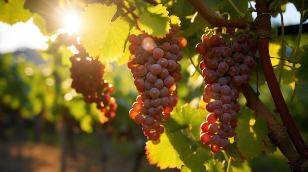 Foto gratuita un racimo de uvas cubierto por el sol en la vid en un viñedo verde