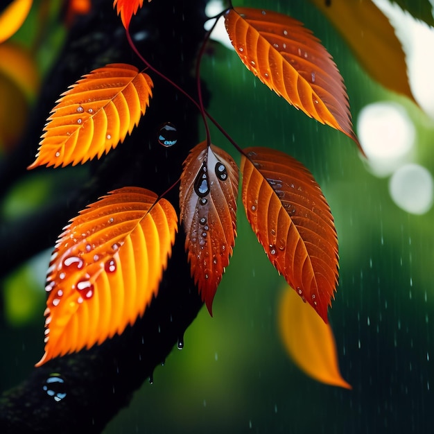 Foto gratuita una rama de árbol con hojas y gotas de agua.