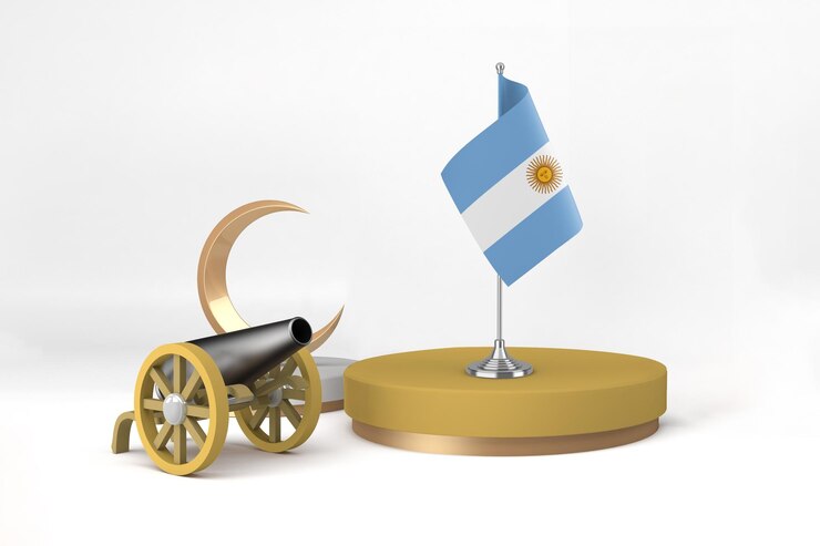 Ramadán Argentina con cañón y media luna en fondo blanco