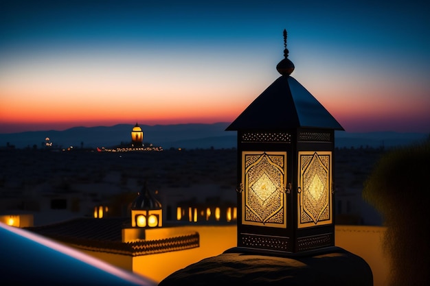 Ramadan Kareem Eid Mubarak Foto GRATIS Mezquita Lámpara en la noche