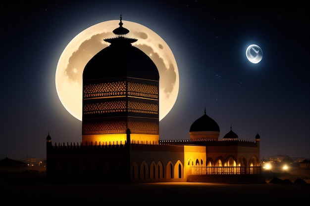 Ramadan kareem eid mubarak lámpara marroquí en la oscuridad Foto Gratis