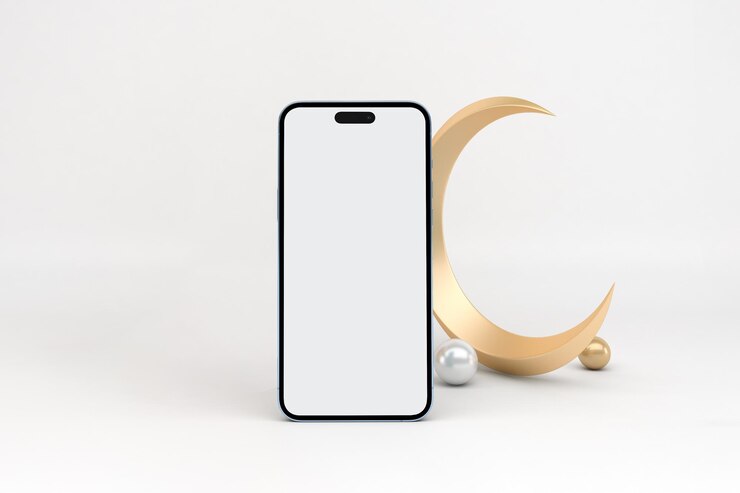Foto gratuito ramadan phone 14 con media luna en fondo blanco