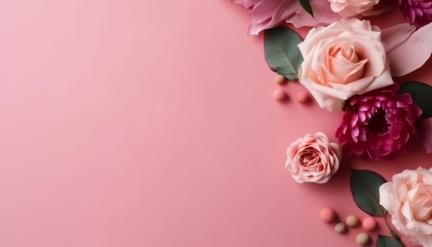 Ramo romántico de flores rosas frescas amor IA generativa