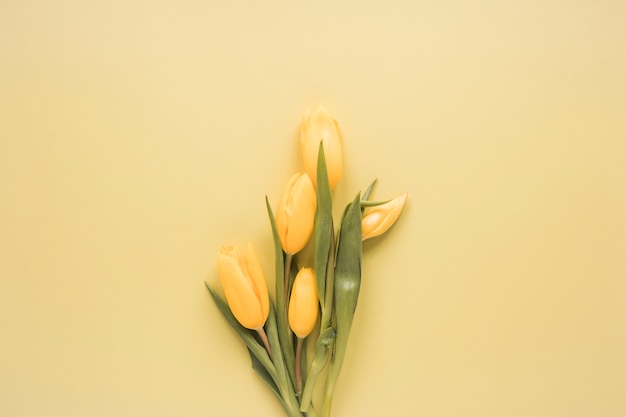 Ramo de tulipanes amarillos en mesa