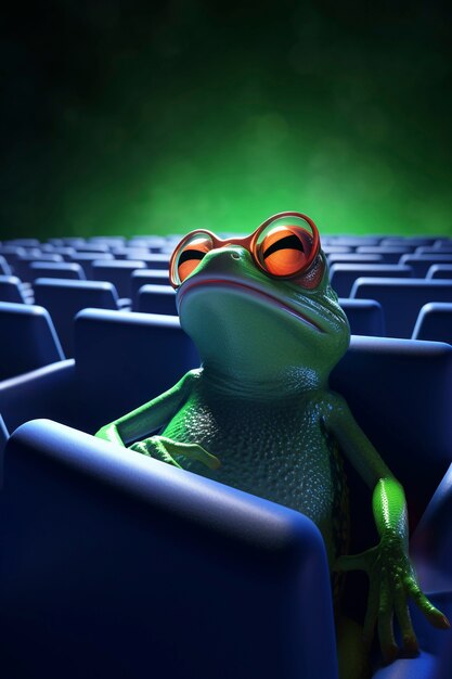 Rana 3D en el cine viendo una película