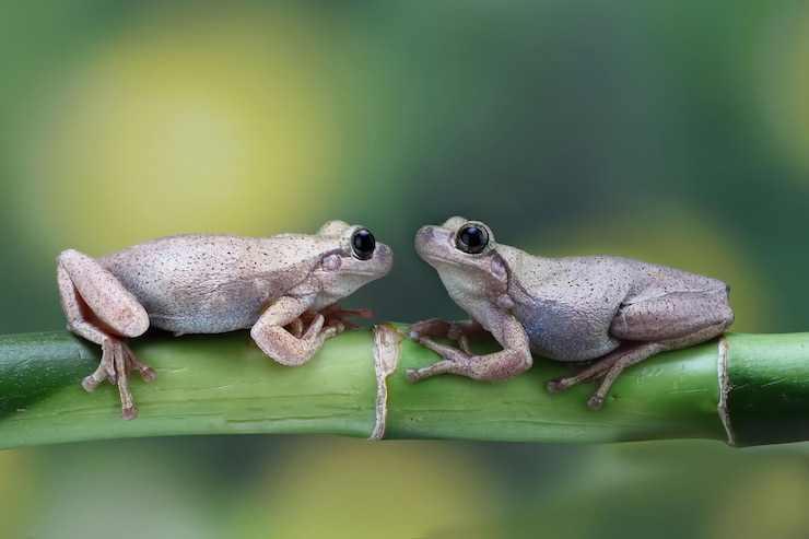 Foto gratuito rana de árbol litoria rubella entre las hojas verdes