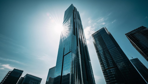 Los rascacielos altos reflejan el desarrollo futurista de la vida de la ciudad generado por IA