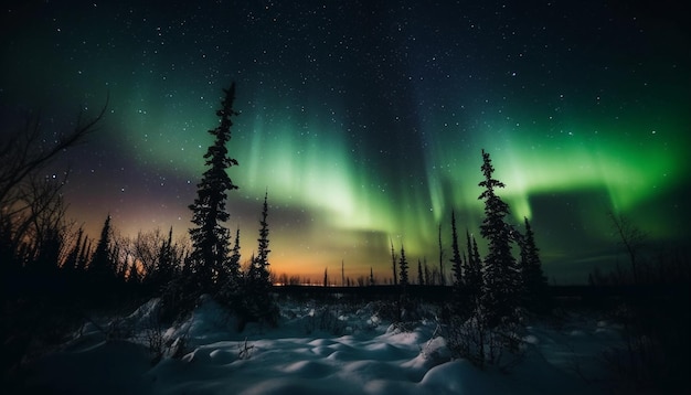 Foto gratuita un rastro de estrellas resplandecientes ilumina un majestuoso paisaje invernal generado por ia