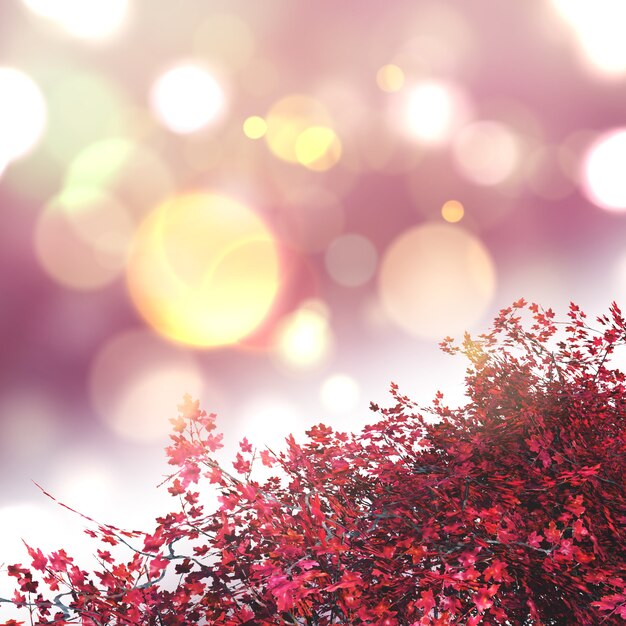 Árbol de arce 3D en un bokeh luces de fondo