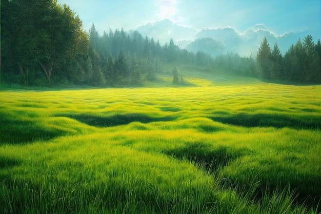 Árbol de campo verde y skygreat azul como backgroundweb banner ai generativo