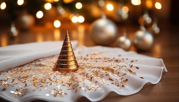 Árbol de Navidad adornado con adornos dorados y velas iluminando la celebración generada por inteligencia artificial