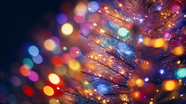 Árbol de navidad decorado con muchas luces