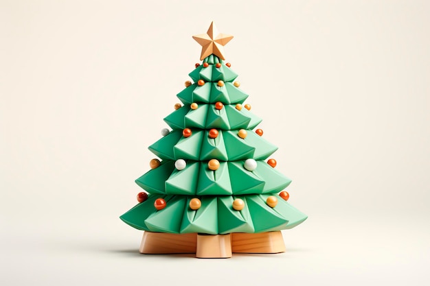 Árbol de Navidad hecho de plástico plegado en estilo origamista sobre un fondo blanco