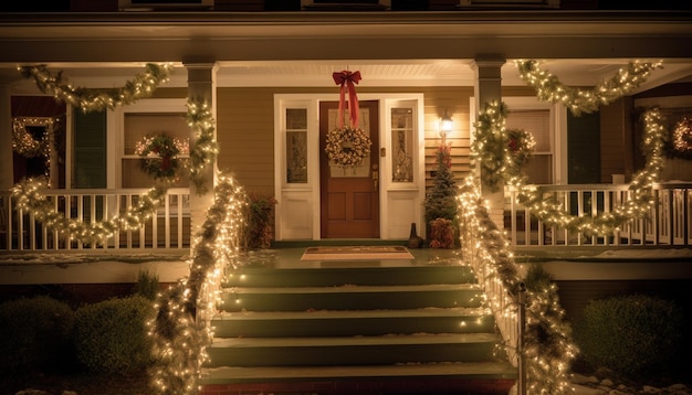 Árbol de Navidad iluminado celebración de invierno arquitectura brillante interior elegante del hogar generado por inteligencia artificial