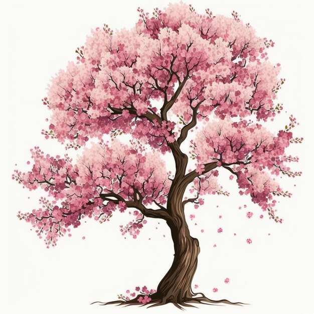 Árbol de sakura en la ilustración de fondo blanco