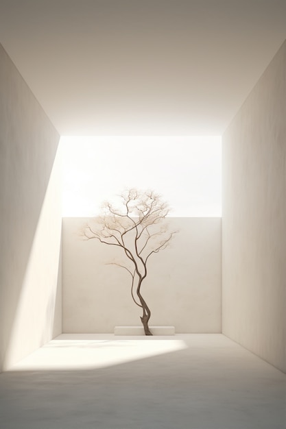 Árbol tridimensional con luz solar.