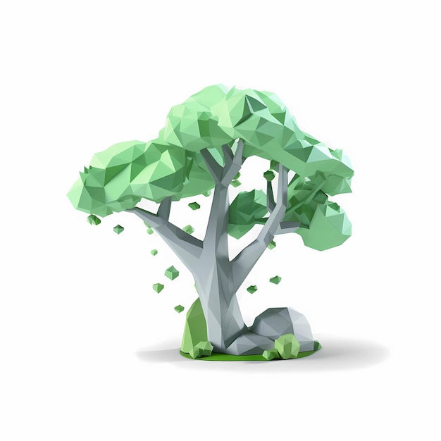 Árbol verde lowpoly3d aislado