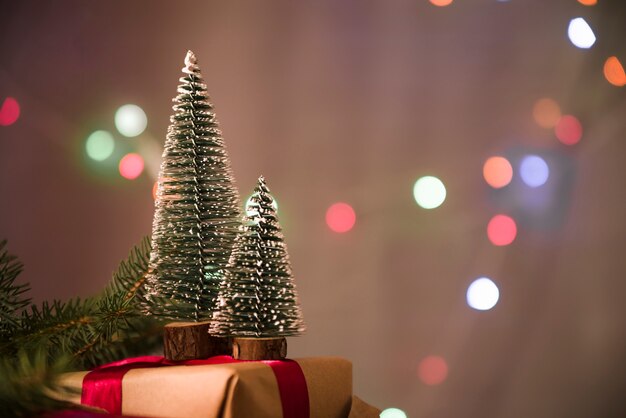 Árboles de navidad decorativos en caja actual