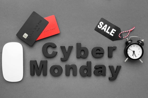 Foto gratuita rebajas del cyber monday con accesorios tecnológicos