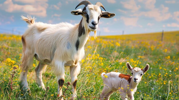 Un rebaño fotorrealista de cabras en la naturaleza