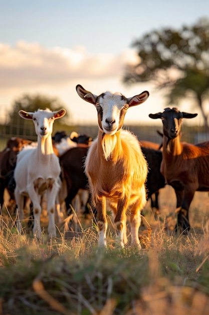 Un rebaño fotorrealista de cabras en la naturaleza