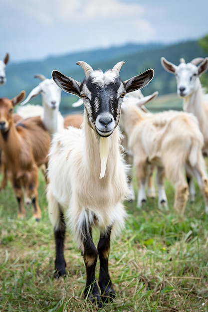 Foto gratuita un rebaño fotorrealista de cabras en la naturaleza