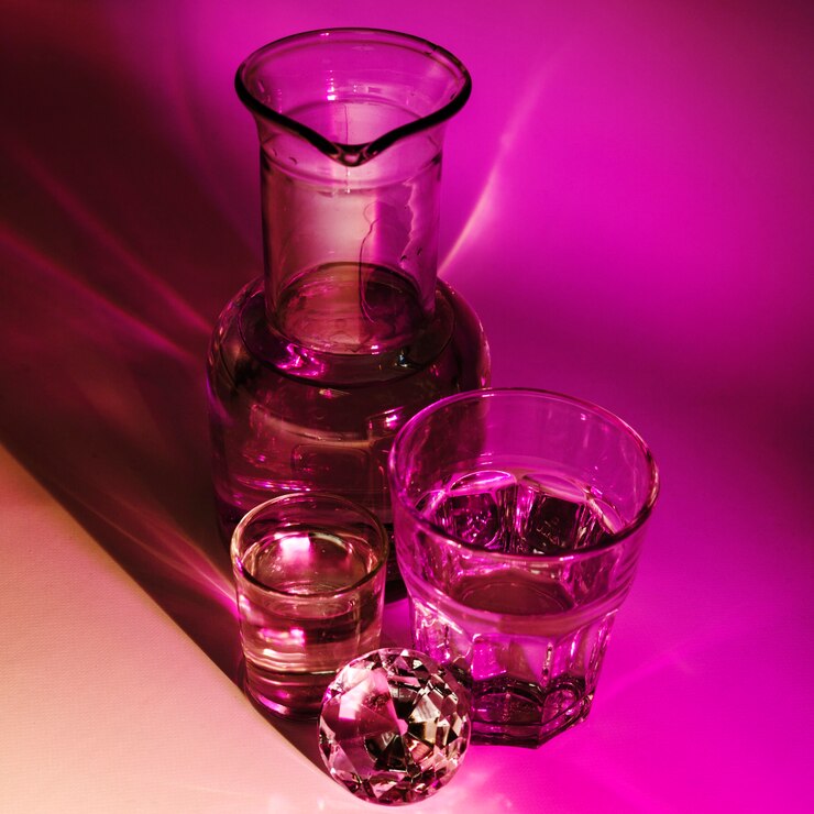 Foto gratuito recipiente de vidrio con diamante sobre fondo rosa