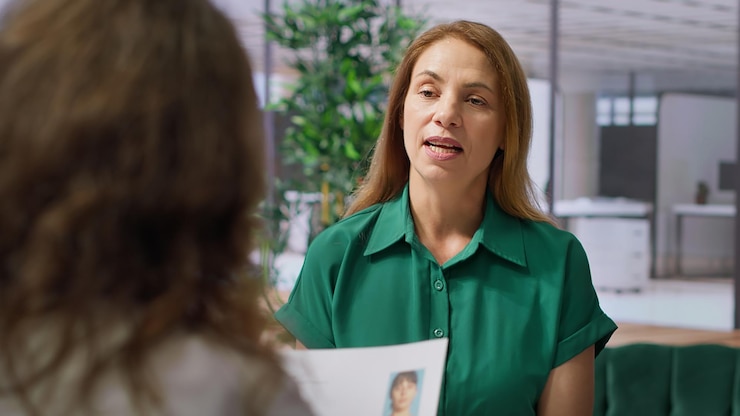 Foto gratuito el reclutador de recursos humanos examina el currículum del candidato durante una entrevista formal de empleo