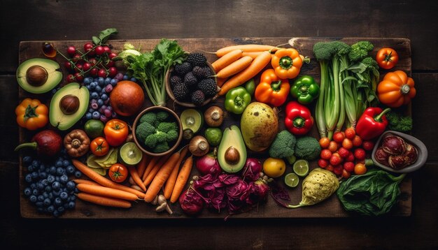 Recolección de ensaladas saludables con verduras orgánicas frescas generadas por IA