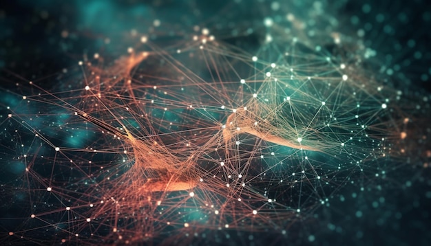La red informática futurista conecta el brillante espacio de Internet generado por la IA