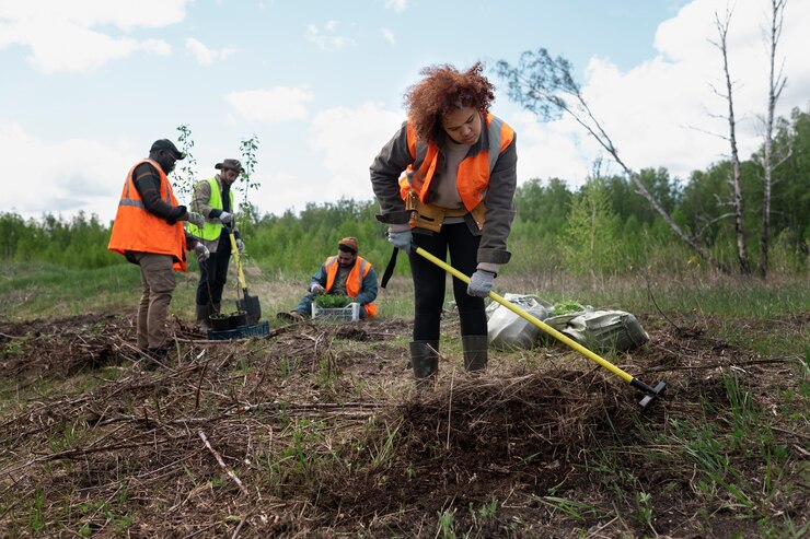 Foto gratuito reforestación realizada por un grupo de voluntarios