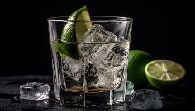 Foto gratuita refrescante cóctel de mojito con hoja de menta en rodajas de lima y hielo generado por inteligencia artificial