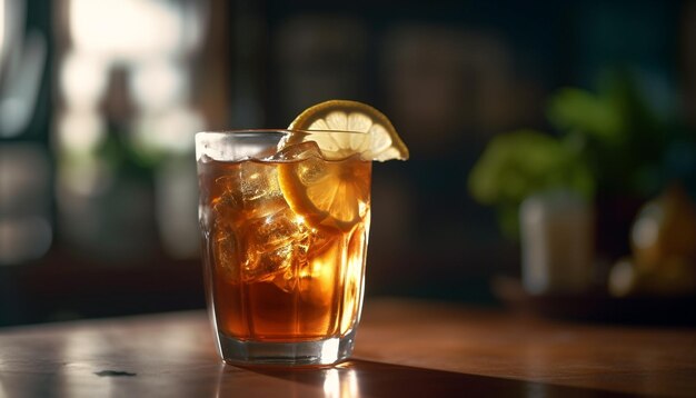 Refrescante cóctel de whisky con limón y lima generado por IA
