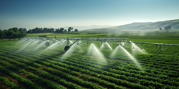 Foto gratuita refresco desde arriba a medida que los rociadores arrojan agua sobre la vegetación geométrica de los campos