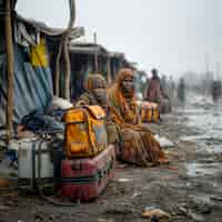 Foto gratuita refugiado sin esperanza en un campamento de refugiados