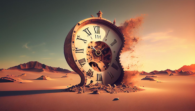 Foto gratuito el reloj hace tictac, la arena se desliza, el sol se pone, el éxito espera a la ia generativa.