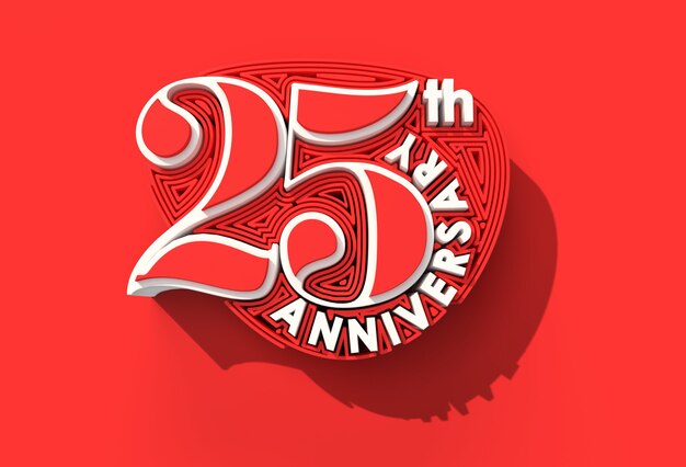 Render 3D 25 Aniversario Celebración de aniversario Herramienta de lápiz creado Trazado de recorte Incluido en JPEG Fácil de componer.