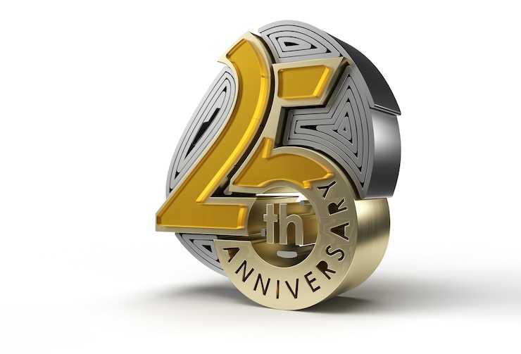 Foto gratuito render 3d 25 aniversario celebración de aniversario herramienta de lápiz creado trazado de recorte incluido en jpeg fácil de componer.