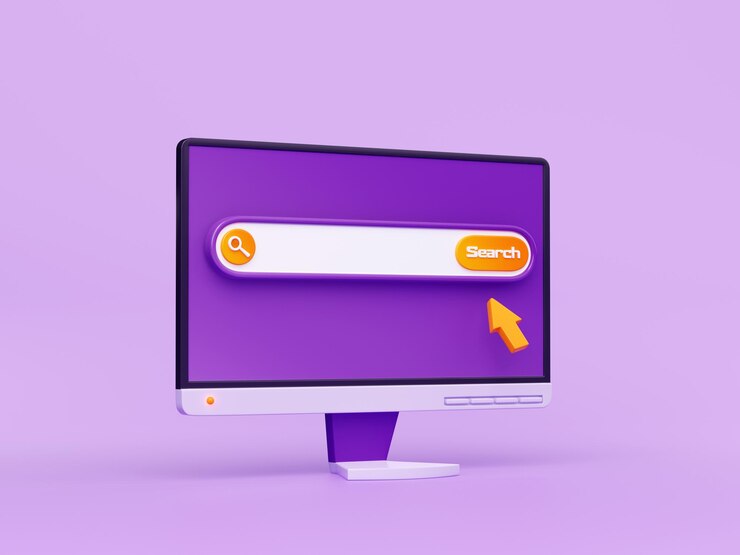 Photo Gratis render 3d bilah pencarian komputer penunjuk di desktop