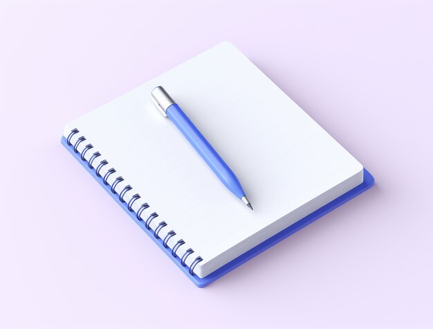 Render 3D de bolígrafo con cuaderno