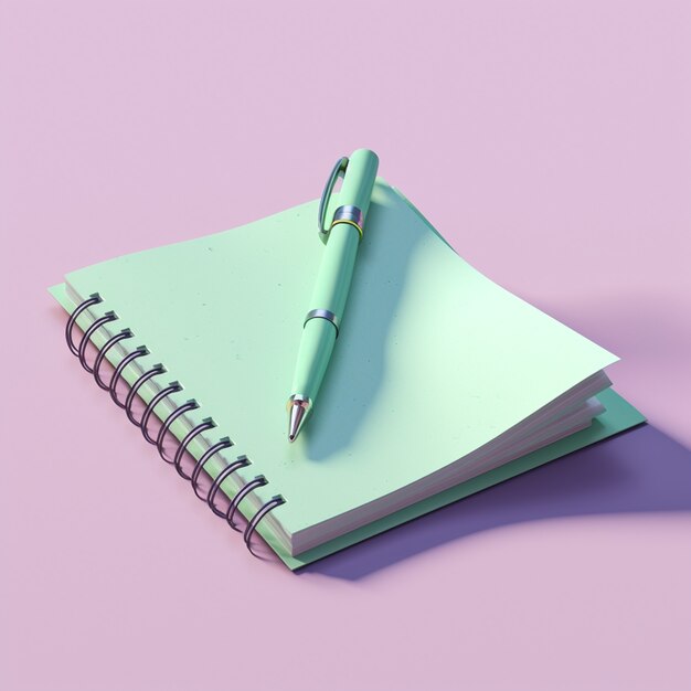 Render 3D de bolígrafo con cuaderno