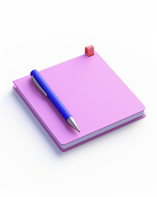 Render 3D de bolígrafo con cuaderno