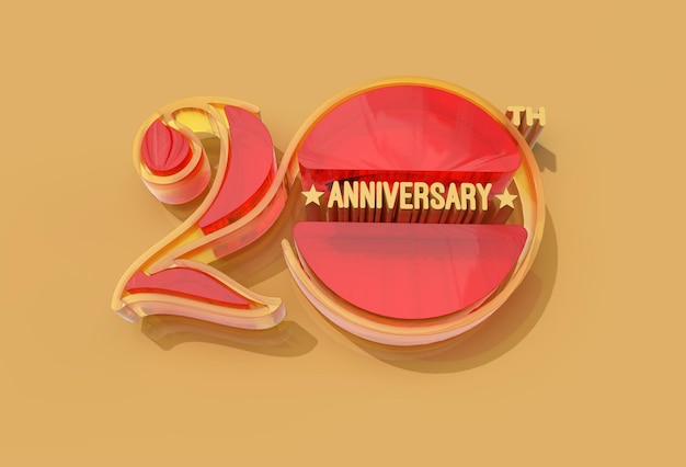 Render 3D Celebración del aniversario de los 20 años - Trazado de recorte creado con la herramienta Pluma Incluido en JPEG Fácil de componer.