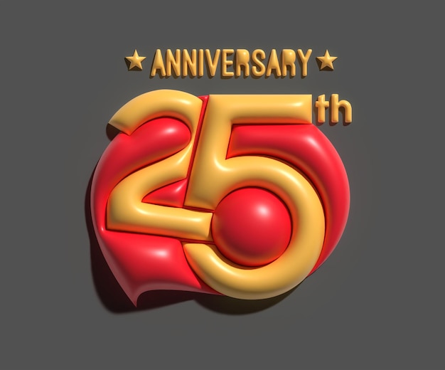 Render 3d de celebración de aniversario de 25 años.