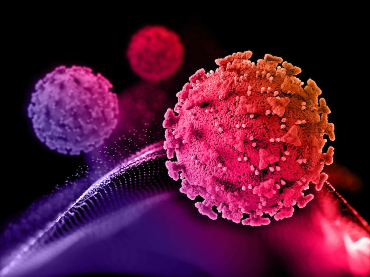 Foto gratuito render 3d de las células del virus covid 19