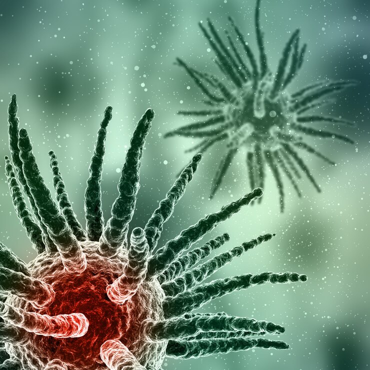 Foto gratuito render 3d de células de virus y partículas flotantes.
