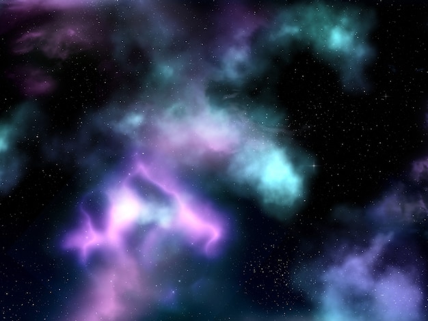 Render 3D de un cielo espacial con nebulosa y estrellas