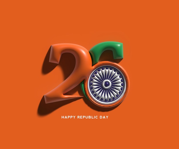 Render 3D del concepto del día de la República de la India con el texto Diseño feliz del día de la República.