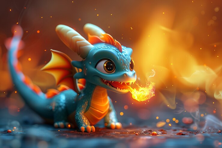 Photo Gratis render 3d dari naga kartun lucu