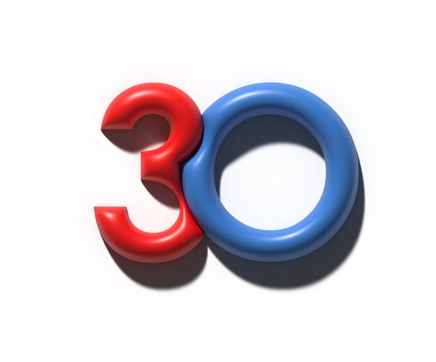 Render 3D de un diseño de ilustración de 30 treinta números.